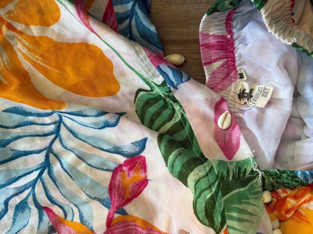 Violet Sky Tropical Floral Print Two-Piece Set with Cowrie Shell Trim - Picture 3 of 3